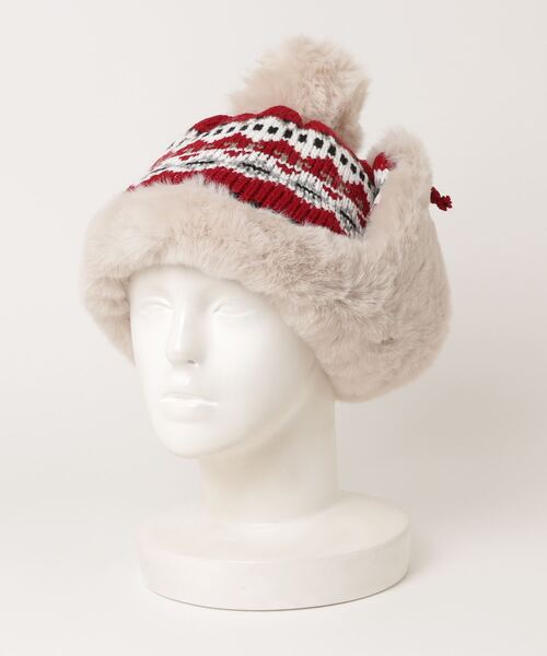HIKA（ヒカ）の「【HIKA】イヤーフラップ付きジャガードCAP（ニットキャップ/ビーニー・レディース・ネイビー/マルチ/グレー/レッド/ベージュ・FREE）」の16枚目の写真