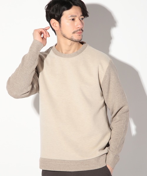 【セール】前身カルゼ杢ﾀﾞﾝﾎﾞｰﾙ×ウール混畦ニットクルー（Tシャツ/カットソー）｜UNION STATION（ユニオンステーション） 5,421円