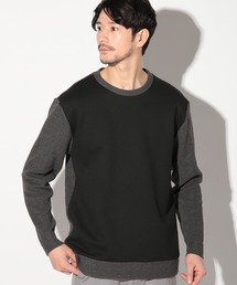 UNION STATION | 前身カルゼ杢ﾀﾞﾝﾎﾞｰﾙ×ウール混畦ニットクルー(Tシャツ/カットソー)