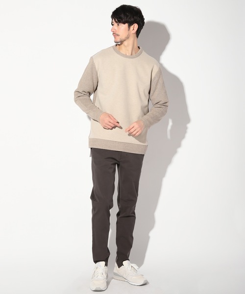 UNION STATION（ユニオンステーション）の「前身カルゼ杢ﾀﾞﾝﾎﾞｰﾙ×ウール混畦ニットクルー（Tシャツ/カットソー・メンズ・ベージュ/ブラック・LL/L/M）」の3枚目の写真