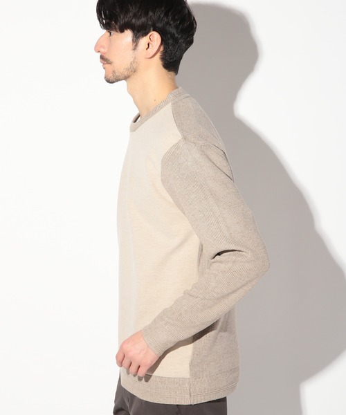 UNION STATION（ユニオンステーション）の「前身カルゼ杢ﾀﾞﾝﾎﾞｰﾙ×ウール混畦ニットクルー（Tシャツ/カットソー・メンズ・ベージュ/ブラック・LL/L/M）」の7枚目の写真