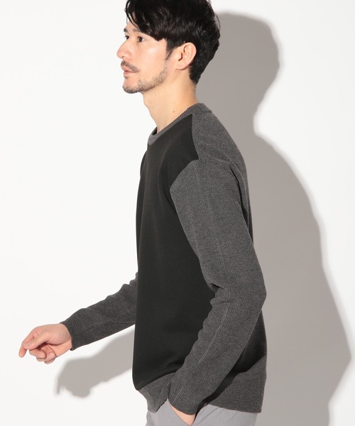 UNION STATION（ユニオンステーション）の「前身カルゼ杢ﾀﾞﾝﾎﾞｰﾙ×ウール混畦ニットクルー（Tシャツ/カットソー・メンズ・ベージュ/ブラック・LL/L/M）」の5枚目の写真