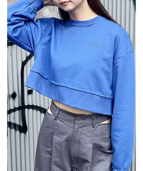 MURUA（ムルーア）の「mumuロゴクロップトスウェット（スウェット・レディース・グレー/ブルー/ホワイト・FREE）」の3枚目の写真