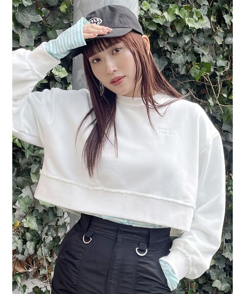 MURUA（ムルーア）の「mumuロゴクロップトスウェット（スウェット・レディース・グレー/ブルー/ホワイト・FREE）」の7枚目の写真