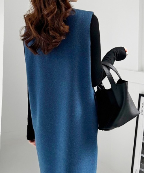 セール】選べる長さ 深Vネック ジャンパースカート ポケット付き