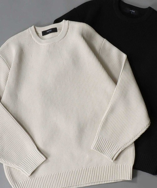 SITRY(シトリー)の「crew neck knit pull over/オーバーサイズ エコニット プルオーバー 吸水速乾 UVカット 洗濯可 帯電防止 抗ピリング(ニット/セーター・メンズ・ブラック/オフホワイト/チャコール/ブルー/グレイッシュベージュ・LL/M/L)」の2枚目の写真