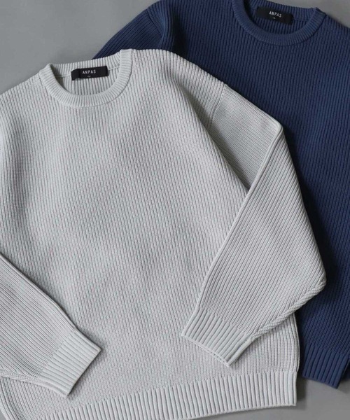 SITRY(シトリー)の「crew neck knit pull over/オーバーサイズ エコニット プルオーバー 吸水速乾 UVカット 洗濯可 帯電防止 抗ピリング(ニット/セーター・メンズ・ブラック/オフホワイト/チャコール/ブルー/グレイッシュベージュ・LL/M/L)」の1枚目の写真