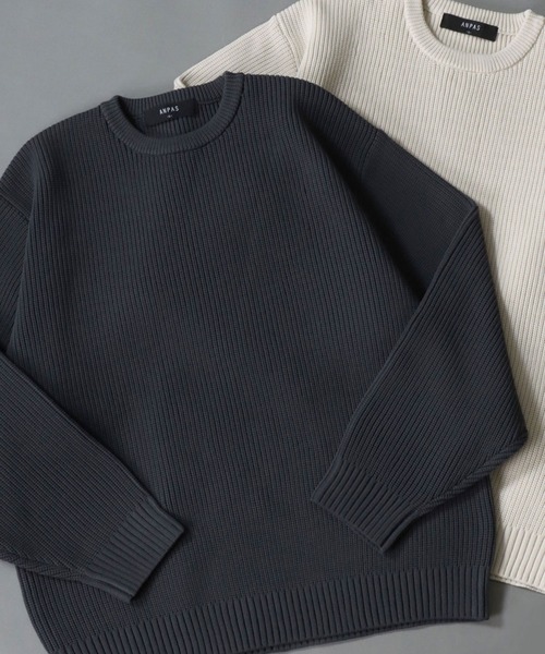 SITRY(シトリー)の「crew neck knit pull over/オーバーサイズ エコニット プルオーバー 吸水速乾 UVカット 洗濯可 帯電防止 抗ピリング(ニット/セーター・メンズ・ブラック/オフホワイト/チャコール/ブルー/グレイッシュベージュ・LL/M/L)」の4枚目の写真