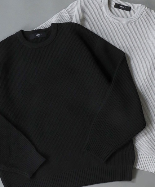 SITRY(シトリー)の「crew neck knit pull over/オーバーサイズ エコニット プルオーバー 吸水速乾 UVカット 洗濯可 帯電防止 抗ピリング(ニット/セーター・メンズ・ブラック/オフホワイト/チャコール/ブルー/グレイッシュベージュ・LL/M/L)」の3枚目の写真