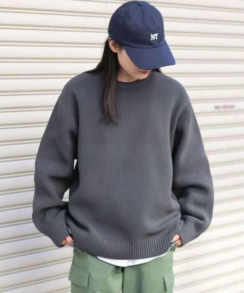 SITRY(シトリー)の「crew neck knit pull over/オーバーサイズ エコニット プルオーバー 吸水速乾 UVカット 洗濯可 帯電防止 抗ピリング(ニット/セーター・メンズ・ブラック/オフホワイト/チャコール/ブルー/グレイッシュベージュ・LL/M/L)」の6枚目の写真