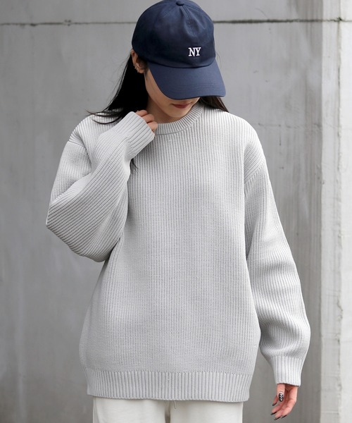 SITRY(シトリー)の「crew neck knit pull over/オーバーサイズ エコニット プルオーバー 吸水速乾 UVカット 洗濯可 帯電防止 抗ピリング(ニット/セーター・メンズ・ブラック/オフホワイト/チャコール/ブルー/グレイッシュベージュ・LL/M/L)」の22枚目の写真