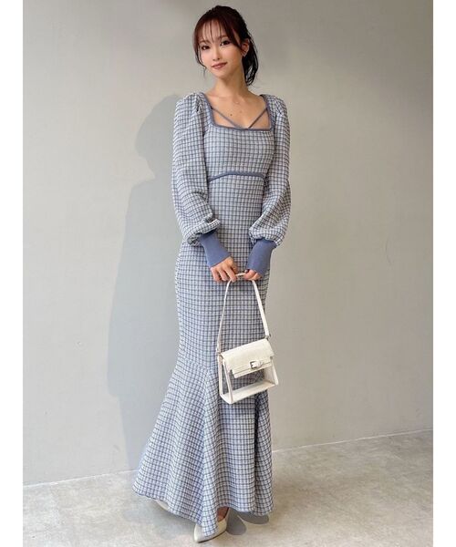 バイカラーツイードマーメイドニットワンピース（ワンピース