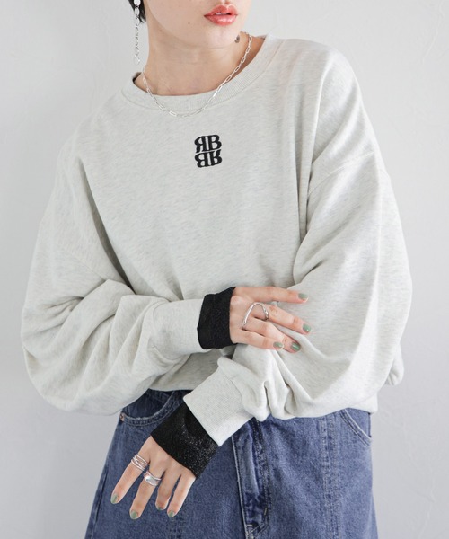 RAGEBLUE(レイジブルー)の「ロゴ刺繍/ボリューム袖ショートスウェット(スウェット・レディース・パープル/イエロー/杢グレー・FREE)」の1枚目の写真