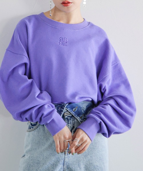 RAGEBLUE(レイジブルー)の「ロゴ刺繍/ボリューム袖ショートスウェット(スウェット・レディース・パープル/イエロー/杢グレー・FREE)」の2枚目の写真