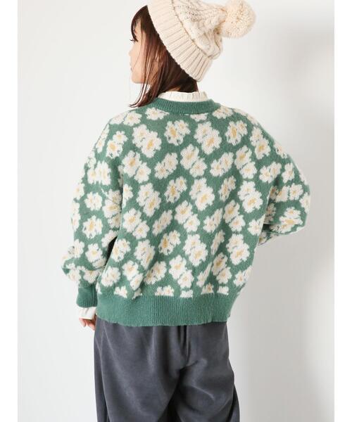 ehka sopo（エヘカソポ）の「花ジャカードクルーカーディガン（カーディガン/ボレロ・レディース・グレー/グリーン/ピンク/ベージュ/ブルー・F）」の6枚目の写真