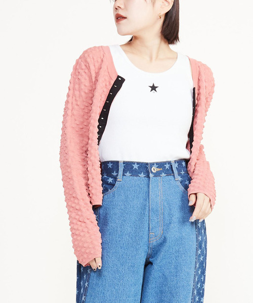 CONVERSE TOKYO(コンバーストウキョウ)の「2WAY POPCORN KNIT CARDIGAN(ニット/セーター・レディース・ピンク/ブラック/ブルー・FREE)」の1枚目の写真