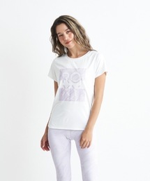 SPIRITED TEE/ロキシー速乾UVカット付きフロントスクエアロゴ半袖カットソー