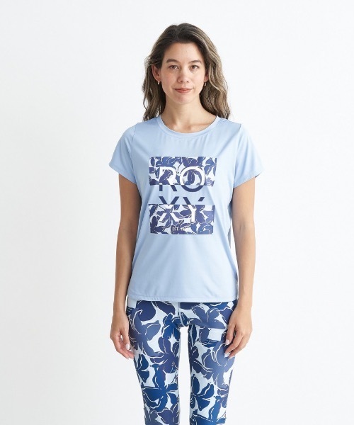 ROXY(ロキシー)の「SPIRITED TEE/ロキシー速乾UVカット付きフロントスクエアロゴ半袖カットソー(Tシャツ/カットソー・レディース・ホワイト/ブラック/ミント・SMALL/MEDIUM/LARGE)」の1枚目の写真