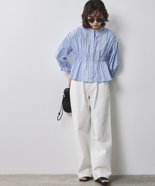 CHIC STYLE(シックスタイル)の「<大きいサイズ>パフスリーブギャザーブラウス シックスタイル (シャツ/ブラウス・レディース・ブルー系/ホワイト系・LL/3L/4L/5L/L)」の7枚目の写真