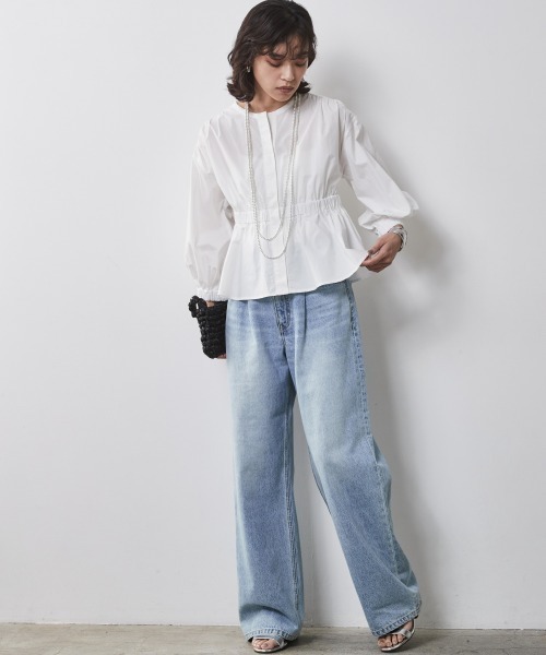 CHIC STYLE(シックスタイル)の「<大きいサイズ>パフスリーブギャザーブラウス シックスタイル (シャツ/ブラウス・レディース・ブルー系/ホワイト系・LL/3L/4L/5L/L)」の10枚目の写真