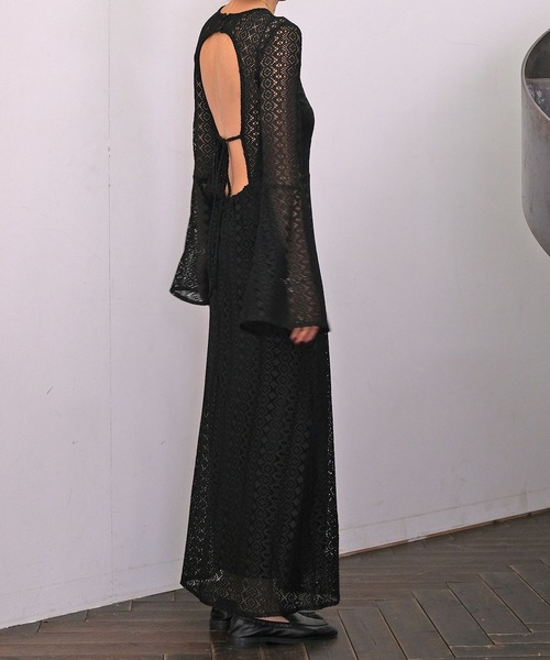 ○新品○gasaガサ○牡牛座　レースフレアースリーブワンピース (black) ○新品○gasaガサ○牡牛座 レースフレアースリーブワンピース