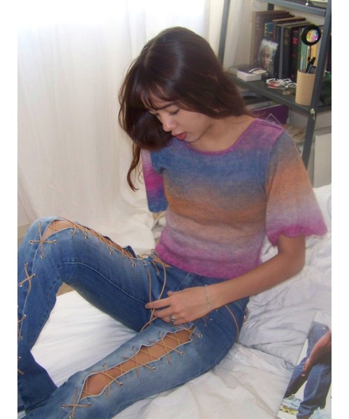 DURAS（デュラス）の「Gradation mohair knit（ニット/セーター・レディース・ライム/ブルー/マルチ・FREE）」の3枚目の写真