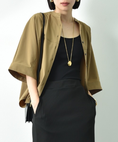 INTERPLANET(インタープラネット)の「【撥水・UV・接触冷感】バンドカラードルマンシャツ(シャツ/ブラウス・レディース・ブラック/ベージュ/ブルー/カーキ/ダークベージュ・FREE)」の3枚目の写真