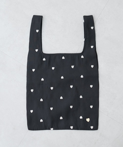 natural couture(ナチュラルクチュール)の「ハート刺繍エコバッグ(ショルダーバッグ・レディース・ブラック/ピンク/アイボリー・FREE)」の7枚目の写真