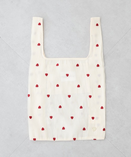 natural couture(ナチュラルクチュール)の「ハート刺繍エコバッグ(ショルダーバッグ・レディース・ブラック/ピンク/アイボリー・FREE)」の5枚目の写真