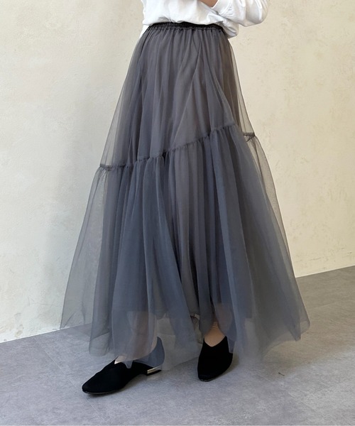 Thevon（ゼボン）の「変形ティアードチュールスカート（スカート・レディース・ホワイト/ブラック/チャコールグレー・FREE）」の3枚目の写真