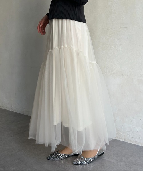 Thevon（ゼボン）の「変形ティアードチュールスカート（スカート・レディース・ホワイト/ブラック/チャコールグレー・FREE）」の11枚目の写真