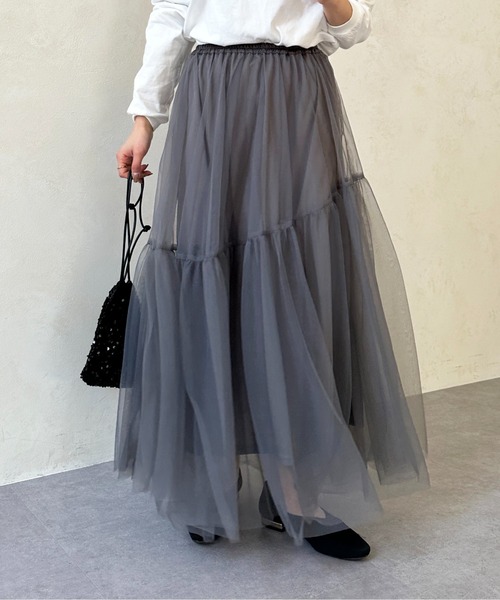 Thevon（ゼボン）の「変形ティアードチュールスカート（スカート・レディース・ホワイト/ブラック/チャコールグレー・FREE）」の4枚目の写真