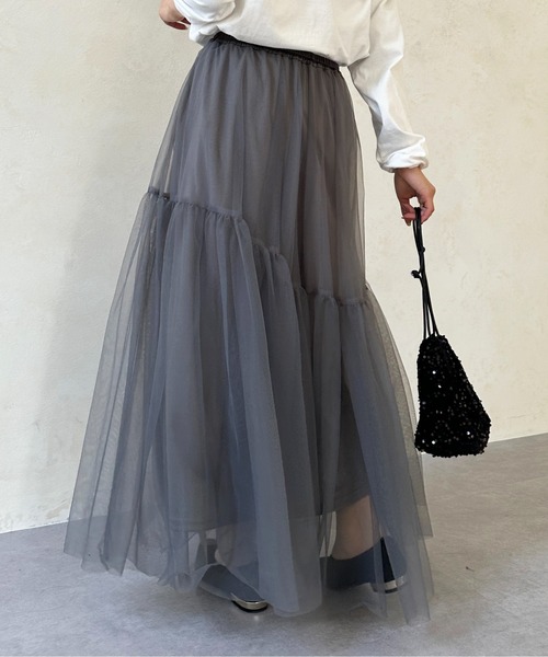 Thevon（ゼボン）の「変形ティアードチュールスカート（スカート・レディース・ホワイト/ブラック/チャコールグレー・FREE）」の5枚目の写真