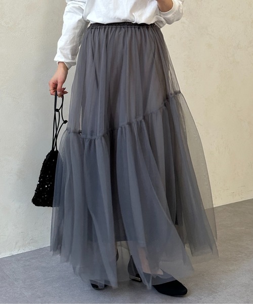 Thevon（ゼボン）の「変形ティアードチュールスカート（スカート・レディース・ホワイト/ブラック/チャコールグレー・FREE）」の6枚目の写真