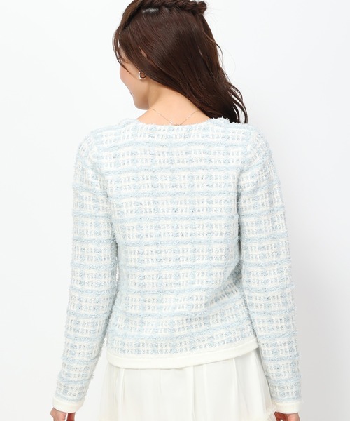 MISCH MASCH(ミッシュマッシュ)の「ペーパーヤーンツイードニットジャケット/MM418402(ノーカラージャケット・レディース・ベージュ/ホワイト/ライトブルー・フリ-)」の12枚目の写真