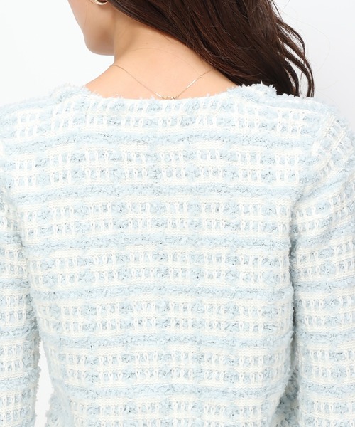 MISCH MASCH(ミッシュマッシュ)の「ペーパーヤーンツイードニットジャケット/MM418402(ノーカラージャケット・レディース・ベージュ/ホワイト/ライトブルー・フリ-)」の13枚目の写真