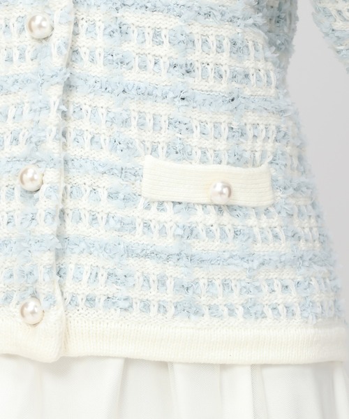MISCH MASCH(ミッシュマッシュ)の「ペーパーヤーンツイードニットジャケット/MM418402(ノーカラージャケット・レディース・ベージュ/ホワイト/ライトブルー・フリ-)」の5枚目の写真