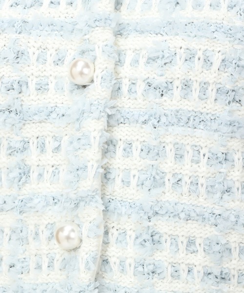 MISCH MASCH(ミッシュマッシュ)の「ペーパーヤーンツイードニットジャケット/MM418402(ノーカラージャケット・レディース・ベージュ/ホワイト/ライトブルー・フリ-)」の6枚目の写真