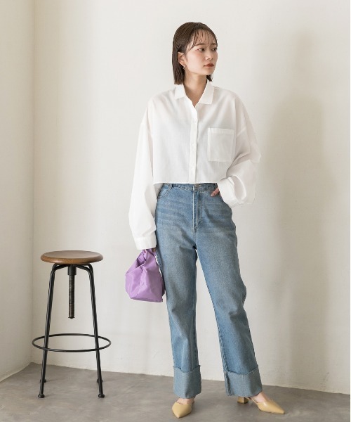 ad thie（アドティエ）の「ポケット付き ショート丈 ストライプシャツ（シャツ/ブラウス・レディース・ピンク/グリーン/オリーブ/ライトブルー/オフホワイト/ブルー/レッド/ベージュ・FREE）」の9枚目の写真