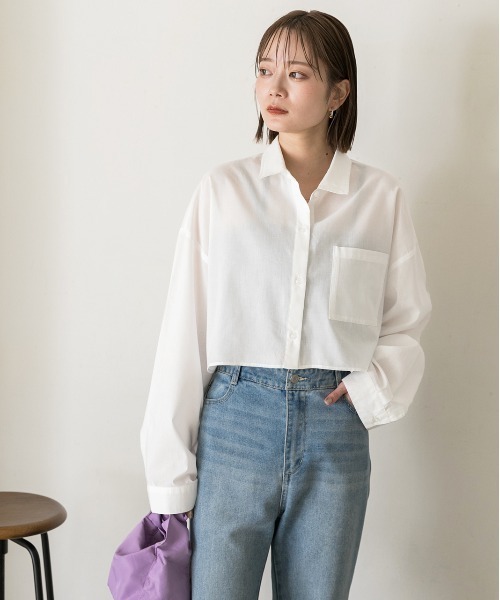 ad thie（アドティエ）の「ポケット付き ショート丈 ストライプシャツ（シャツ/ブラウス・レディース・ピンク/グリーン/オリーブ/ライトブルー/オフホワイト/ブルー/レッド/ベージュ・FREE）」の10枚目の写真