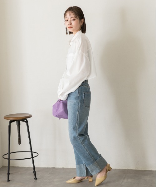 ad thie（アドティエ）の「ポケット付き ショート丈 ストライプシャツ（シャツ/ブラウス・レディース・ピンク/グリーン/オリーブ/ライトブルー/オフホワイト/ブルー/レッド/ベージュ・FREE）」の11枚目の写真