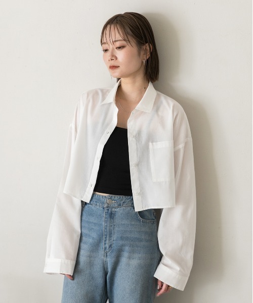 ad thie（アドティエ）の「ポケット付き ショート丈 ストライプシャツ（シャツ/ブラウス・レディース・ピンク/グリーン/オリーブ/ライトブルー/オフホワイト/ブルー/レッド/ベージュ・FREE）」の12枚目の写真