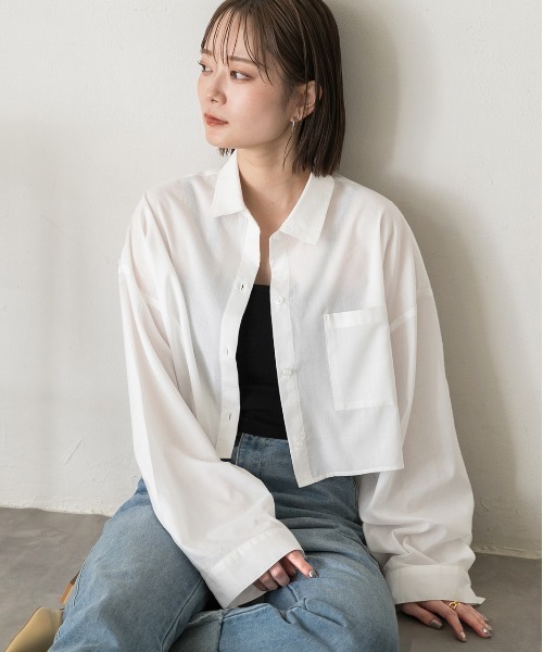 ad thie（アドティエ）の「ポケット付き ショート丈 ストライプシャツ（シャツ/ブラウス・レディース・ピンク/グリーン/オリーブ/ライトブルー/オフホワイト/ブルー/レッド/ベージュ・FREE）」の13枚目の写真