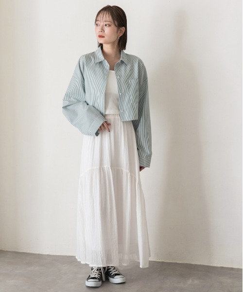 ad thie（アドティエ）の「ポケット付き ショート丈 ストライプシャツ（シャツ/ブラウス・レディース・ピンク/グリーン/オリーブ/ライトブルー/オフホワイト/ブルー/レッド/ベージュ・FREE）」の20枚目の写真