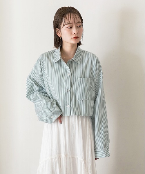 ad thie（アドティエ）の「ポケット付き ショート丈 ストライプシャツ（シャツ/ブラウス・レディース・ピンク/グリーン/オリーブ/ライトブルー/オフホワイト/ブルー/レッド/ベージュ・FREE）」の21枚目の写真