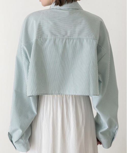 ad thie（アドティエ）の「ポケット付き ショート丈 ストライプシャツ（シャツ/ブラウス・レディース・ピンク/グリーン/オリーブ/ライトブルー/オフホワイト/ブルー/レッド/ベージュ・FREE）」の22枚目の写真