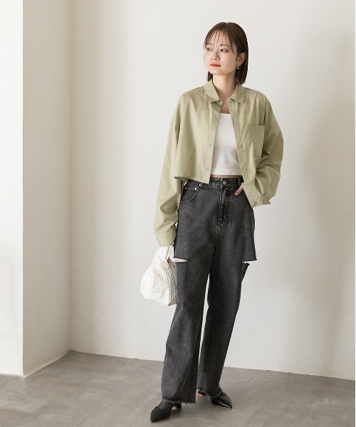 ad thie（アドティエ）の「ポケット付き ショート丈 ストライプシャツ（シャツ/ブラウス・レディース・ピンク/グリーン/オリーブ/ライトブルー/オフホワイト/ブルー/レッド/ベージュ・FREE）」の14枚目の写真