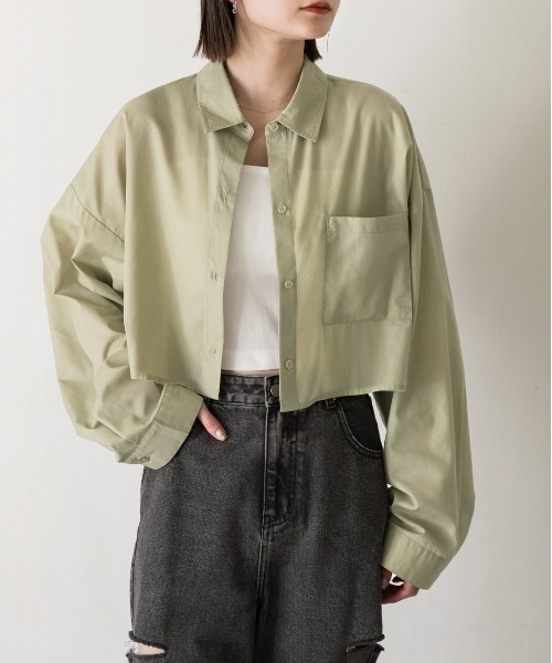 ad thie（アドティエ）の「ポケット付き ショート丈 ストライプシャツ（シャツ/ブラウス・レディース・ピンク/グリーン/オリーブ/ライトブルー/オフホワイト/ブルー/レッド/ベージュ・FREE）」の15枚目の写真