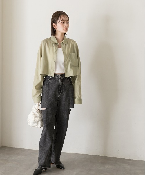 ad thie（アドティエ）の「ポケット付き ショート丈 ストライプシャツ（シャツ/ブラウス・レディース・ピンク/グリーン/オリーブ/ライトブルー/オフホワイト/ブルー/レッド/ベージュ・FREE）」の16枚目の写真