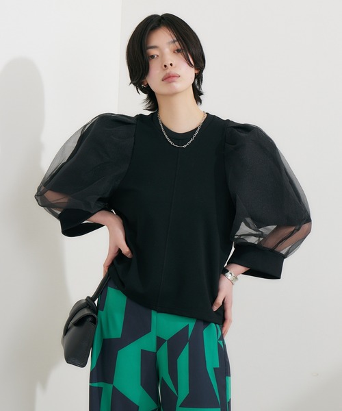 1％（イチ パーセント）の「1% ボリュームシアースリーブプルオーバー（Tシャツ/カットソー・レディース・チャコールグレー/ブラック・FREE）」の2枚目の写真